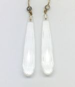 Rock crystal and diamond drop earrings, 40mm drop briolette cut rock crystals, suspended drop collet