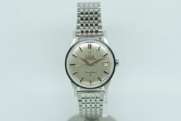 Gentlemen's Omega Constellation Calendar Vintage Wristwatch, circular silver brushed dial with