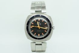 Gentlemen's Precimax Vintage Divers Watch, circular black dial with luminous orange hands and