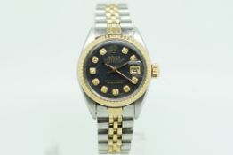 Ladies' Bi-Metal Rolex Datejust Diamond Dial Wristwatch, circular dial with gold framed diamond hour