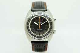 Gentlemen's Omega Seamaster 'Chronostop' Vintage Wristwatch, circular black reverse pie pan dial