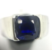 Burmese sapphire ring, 4.04ct antique cushion cut sapphire, half rub set in an 18ct white gold band,