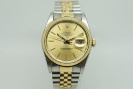 Gentlemen's Rolex Bi Colour Date Just Vintage Wristwatch W/ Box & Papers, circular champagne dial