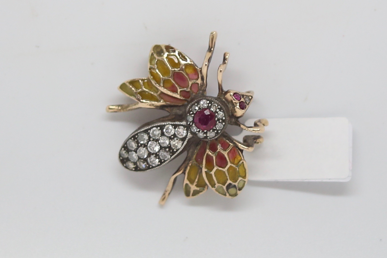 Victorian diamond, ruby and enamel bug brooch, ruby and eight cut diamond body, with ruby eyes, - Image 3 of 3