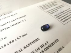 6.67ct Natural sapphire, rectangular cushion cut, 12x8x6.7mm, accompanied by a Gem & Pearl