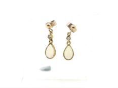 A pair of opal and diamond drop earrings, in 9ct yellow gold