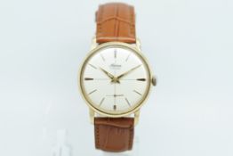 Gentlemen's Alpina Gold Capped Wristwatch, circular white dial with gold baton hour markers and