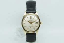 Gentlemen's Omega Constellation Calendar Gold Capped Vintage Wristwatch, circular silver champagne