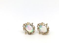 Synthetic opal stud earrings in 9ct yellow gold