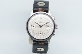 Rare Gentlemen's Eberhard Chronograph Wristwatch, circular silver dial with a centre second Arabic