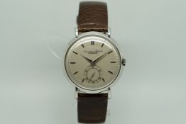 Rare Gentlemen's IWC 14ct White Gold Vintage Wristwatch, circular grey dial with silver arrow hour