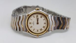 Ladies Ebel Bi-Colour Wristwatch W/ Box & Papers, circular two tone textured dial with gold Arabic