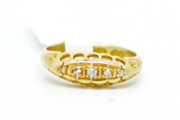 Antique five stone diamond ring, old cut diamonds set in 9ct yellow gold, hallmarked Birmingham,