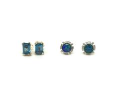 Two pairs of stud earrings including a pair of opal earrings in white metal stamped 18ct, and a pair