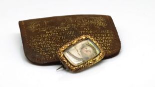 Georgian Cherub portrait brooch, hand painted miniature portrait with gold wire work detail,