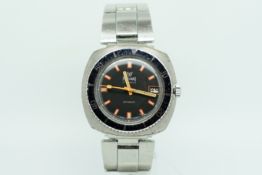 Gentleman's Precimax Vintage Divers Watch, circular black dial with luminous orange hands and