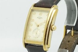 Gentleman's Rotary Wristwatch, rectangular champagne dial with Arabic numerals and an outer minute