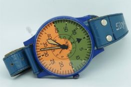 Military Gubelin Pilots Navigators Sky Watch, circular green and salmon dial with inner and outer