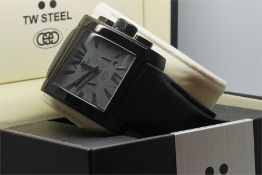 Gentleman's TW Steel NOS Chronograph Wristwatch, square black dial with two sub dials, twin pusher