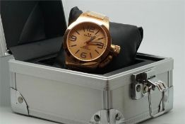 Gentleman's TW Steel NOSÂ Wristwatch, circular bronze dial, screw in crown, with box.