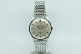 Gentleman's Omega Constellation Calendar Vintage Wristwatch, circular silver brushed dial with