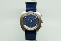 Gentlemen's Sandoz Vintage Chronograph, circular blue dial with multi faceted hour markers and a