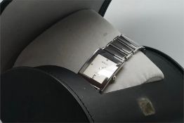 Ladies Rado Jubilee Date Wristwatch, square silver dial with date at 6, with box and papers.