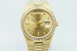 Rare Discontinued Gentleman's Rolex Day Date 18ct Diamond Set Wristwatch, circular gold dial with