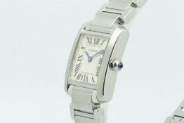 Ladies Cartier Tank Francaise Wristwatch, square beige dial with roman numerals and minute tracks,