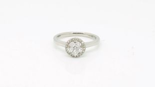 New Unused - Diamond cluster ring, six brilliant cut diamonds set with a border of diamonds, mounted