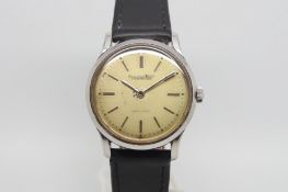 Vintage IWC automatic dress watch, circular dial with patina, baton hour markers, dot minute