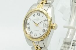 Ladies Baume & Mercier Date Bi Metal Wristwatch, circular white dial with arabic numerals and date