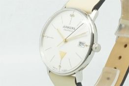 Gentleman's Junkers Wristwatch, circular white dial with date, baton hour markers, quartz
