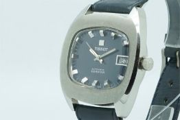 Gentleman's Tissot Seastar Wristwatch, rounded blue two tone dial with box hour markers and a date