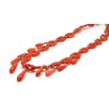 Victorian coral fringe necklace, pinned articulated coral chain, 10 graduating coral drops, large