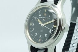 Very Rare Gentleman's IWC Mk 11 British Military Vintage Wristwatch, circular black dial with