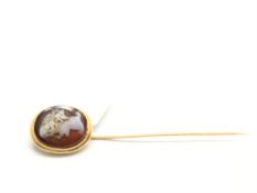 Cameo stick pin, mounted in 18ct yellow gold