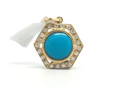 18ct turquoise and paste set pendant, 2.5cm wide, tested as 18ct