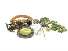 Job Lot - A collection of jewellery including a period green paste riviere necklace, agate stick