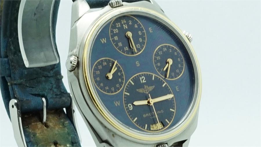 Gentlemen's Breitiling 'Multi Zone' Bullhead Wristwatch, circular twon tone blue dial with - Image 2 of 4