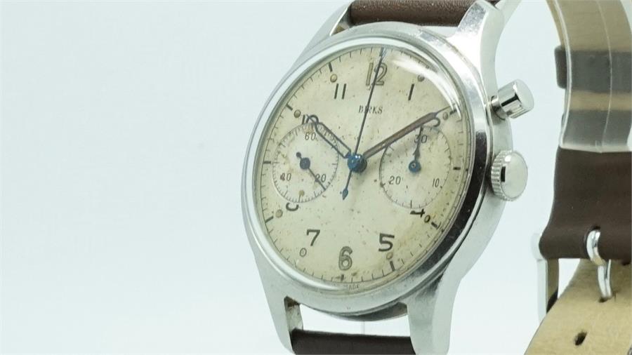 Rare Birks Royal Canadian Air Force Military Vintage Chronograph Wristwatch, circular aged beige