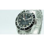 Gentlemen's Rolex GMT Master Wristwatch 'Ref.16750', circular black with dot hour markers and a date