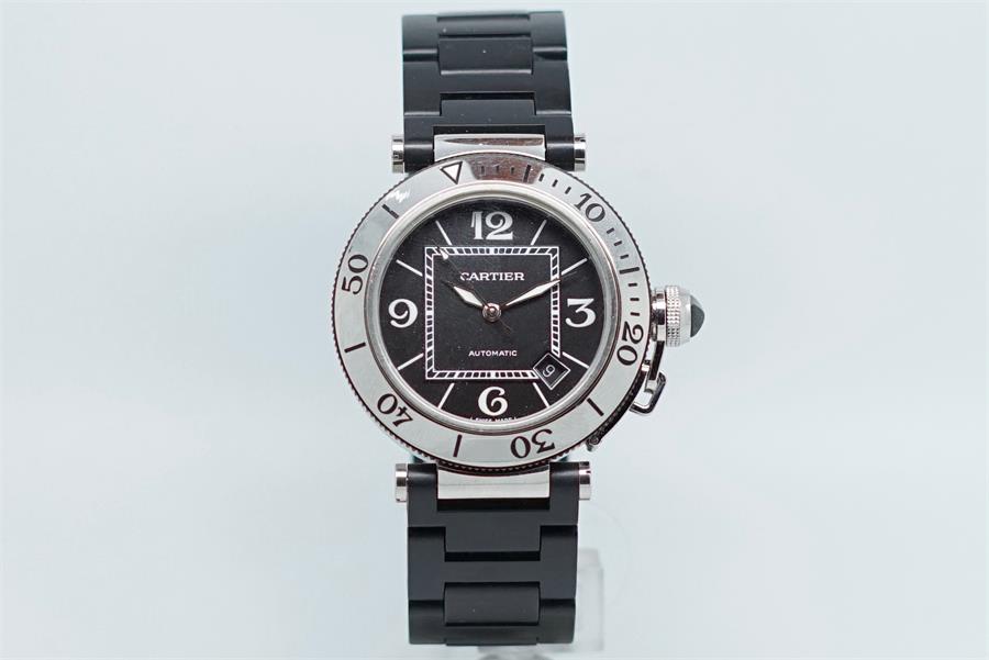 Gentlemen's Cartier Pasha Wristwatch, circular black dial with arabic numerals and a date aperture - Image 3 of 3