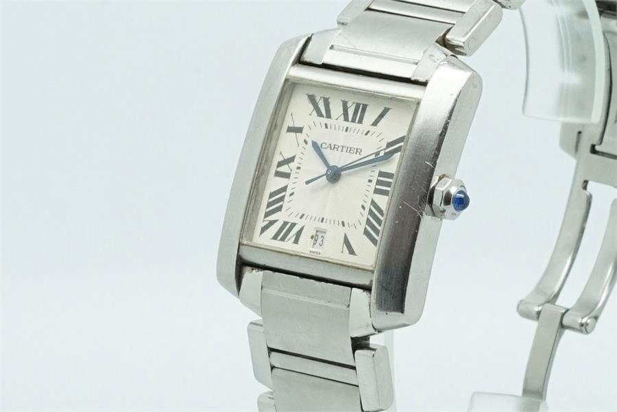 Gentleman's Cartier Francaise Date Wristwatch Ref. 2302, square two tone white dial with roman