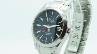 Gentlemen's Ball GMT Wristwatch w/ Box & Papers, circular pinstripe navy dial with multi faceted