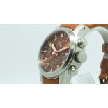 Gentlemen's Fortis Chronograph Wristwatch, circular two tone brown dial with larger arabic
