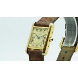 Ladies Must de Cartier 'Tank' Wristwatch , square off white dial with black roman numerals and