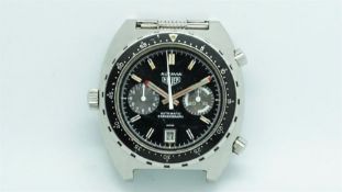 Rare Gentlemen's Heuer 'Autavia' 'Kenya Air Force' Vintage Chronograph Wristwatch, circular black