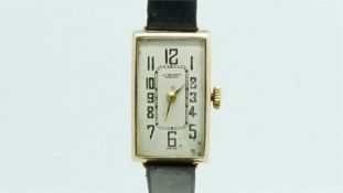 JW Benson Vintage Wristwatch, rectangular white dial with Arabic numerals in a 12mm case, manual