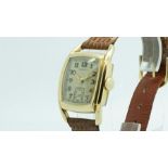 Gentlemen's Hamilton Vintage Wristwatch, square off light brown dial with raised arabic numerals and
